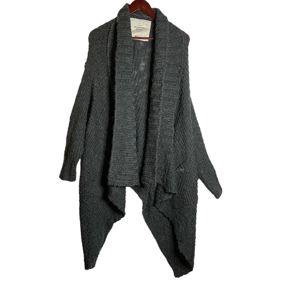 Abercrombie and Fitch Chunky Knit Waterfall Open Front Gray Dolman Cardigan M L - Picture 1 of 14